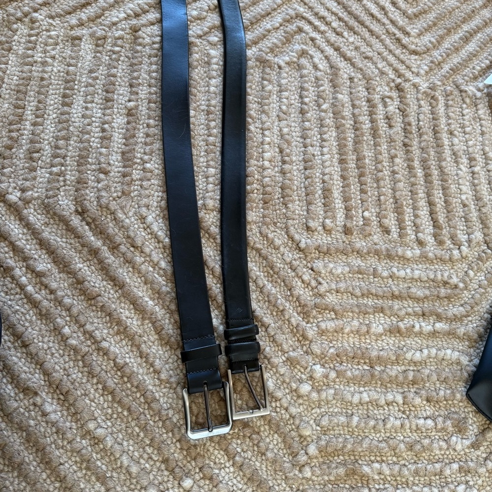 Sleek Black Leather Belt with Silver Buckle